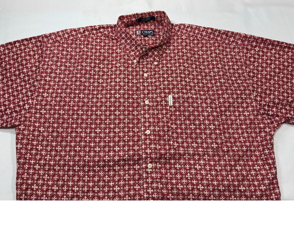 Chaps Ralph Lauren Red White Aztec Pattern Short Sleeve Button Down Shirt XL